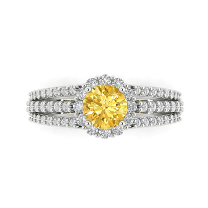 1.83 cttw Zirconia Simulated Yellow Diamond Hidden Halo Engagement Ring - Solid Gold (VVS1, Round Cut,6.5mm)