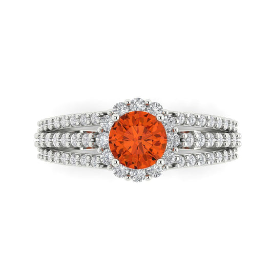 1.83 cttw Zirconia Simulated Red Diamond Hidden Halo Engagement Ring - Solid White Gold (VVS1, Round Cut,6.5mm)