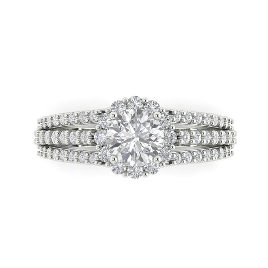1.83 cttw Moissanite Hidden Halo Engagement Ring - Solid White Gold (VVS1, Round Cut,6.5mm)
