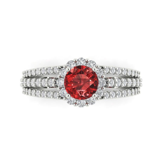 1.83 cttw Natural Garnet Hidden Halo Engagement Ring - Solid White Gold (VVS1, Round Cut,6.5mm)