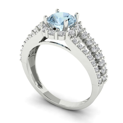 1.83 cttw Natural Aquamarine Hidden Halo Engagement Ring - Solid White Gold (VVS1, Round Cut,6.5mm)