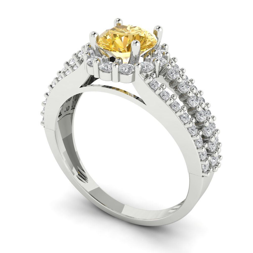 1.83 cttw Yellow Moissanite Hidden Halo Engagement Ring - Solid White Gold (VVS1, Round Cut,6.5mm)