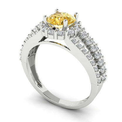 1.83 cttw Yellow Moissanite Hidden Halo Engagement Ring - Solid White Gold (VVS1, Round Cut,6.5mm)