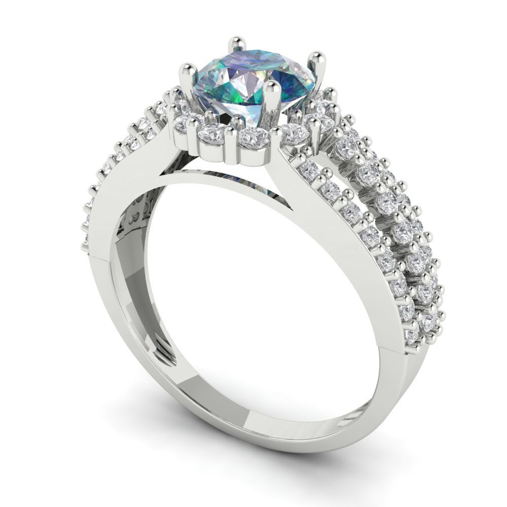 1.83 cttw Blue Moissanite Hidden Halo Engagement Ring - Solid White Gold (VVS1, Round Cut,6.5mm)
