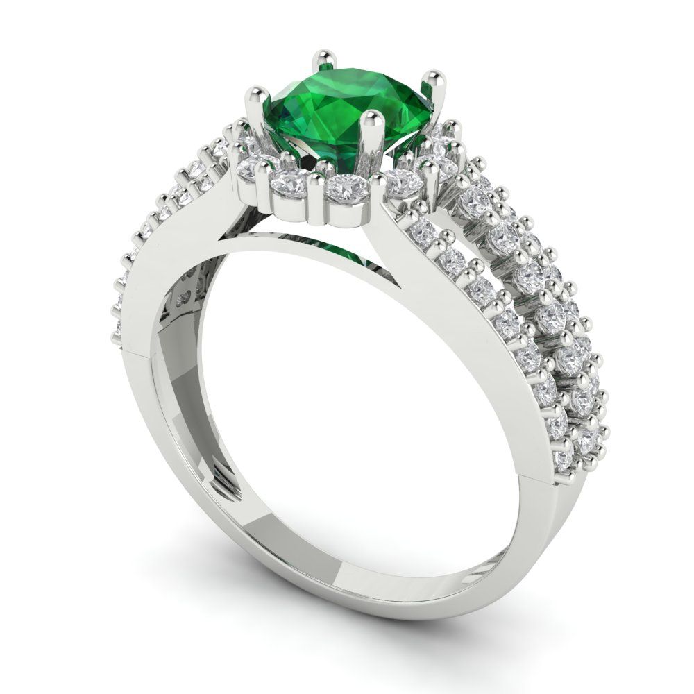 1.83 cttw Simulated Emerald Hidden Halo Engagement Ring - Solid Gold (Round Cut,6.5mm)