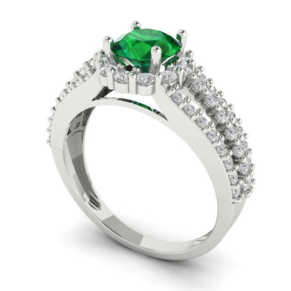 1.83 cttw Simulated Emerald Hidden Halo Engagement Ring - Solid Gold (Round Cut,6.5mm)