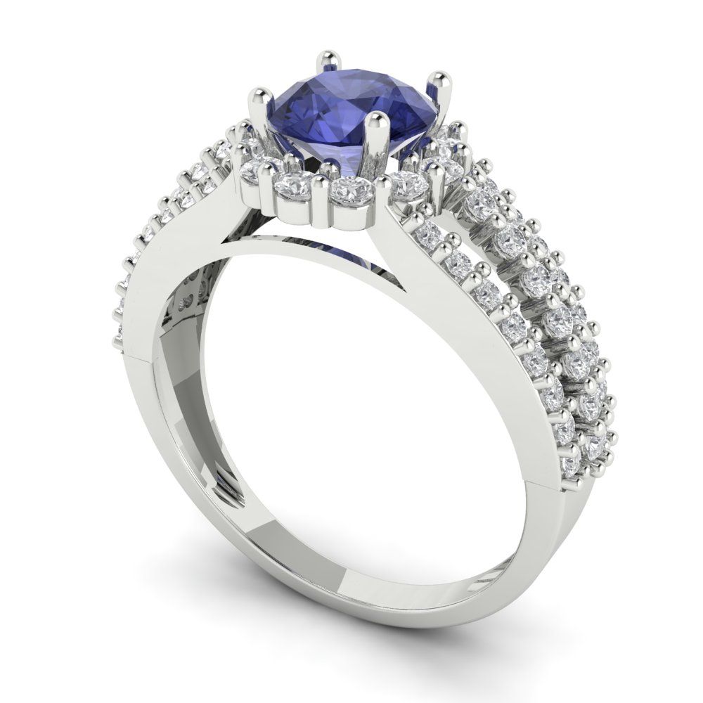 1.83 cttw Simulated Tanzanite Hidden Halo Engagement Ring - Solid White Gold (VVS1, Round Cut,6.5mm)