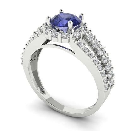 1.83 cttw Simulated Tanzanite Hidden Halo Engagement Ring - Solid White Gold (VVS1, Round Cut,6.5mm)