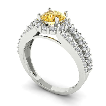 1.83 cttw Natural Citrine Hidden Halo Engagement Ring - Solid Gold (Round Cut,6.5mm)