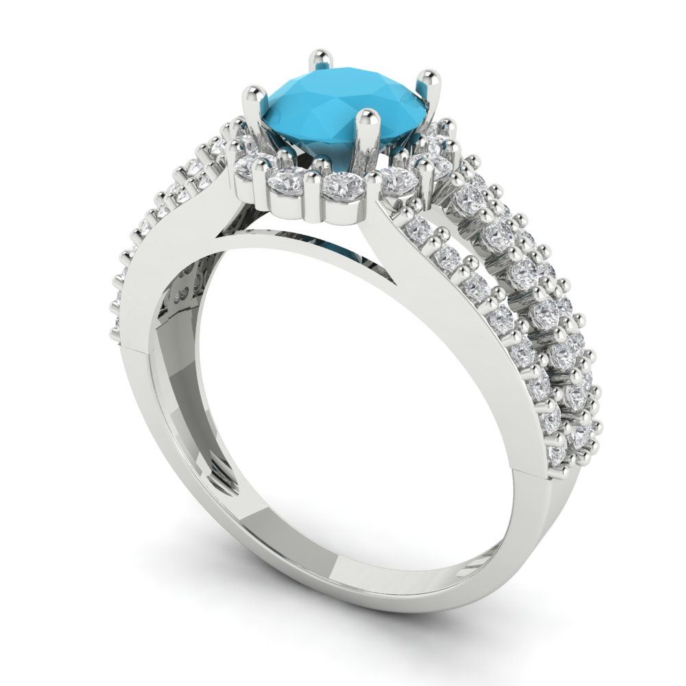 1.83 cttw Simulated Turquoise Hidden Halo Engagement Ring - Solid Gold (Round Cut,6.5mm)
