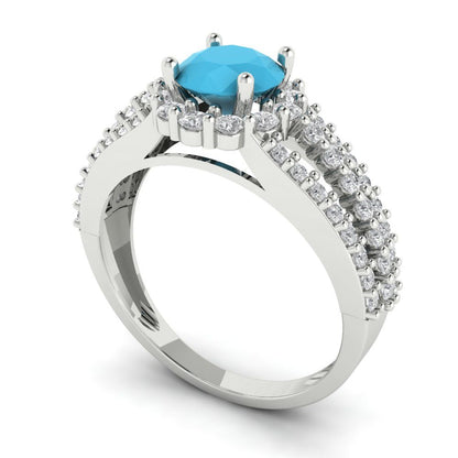 1.83 cttw Simulated Turquoise Hidden Halo Engagement Ring - Solid Gold (Round Cut,6.5mm)