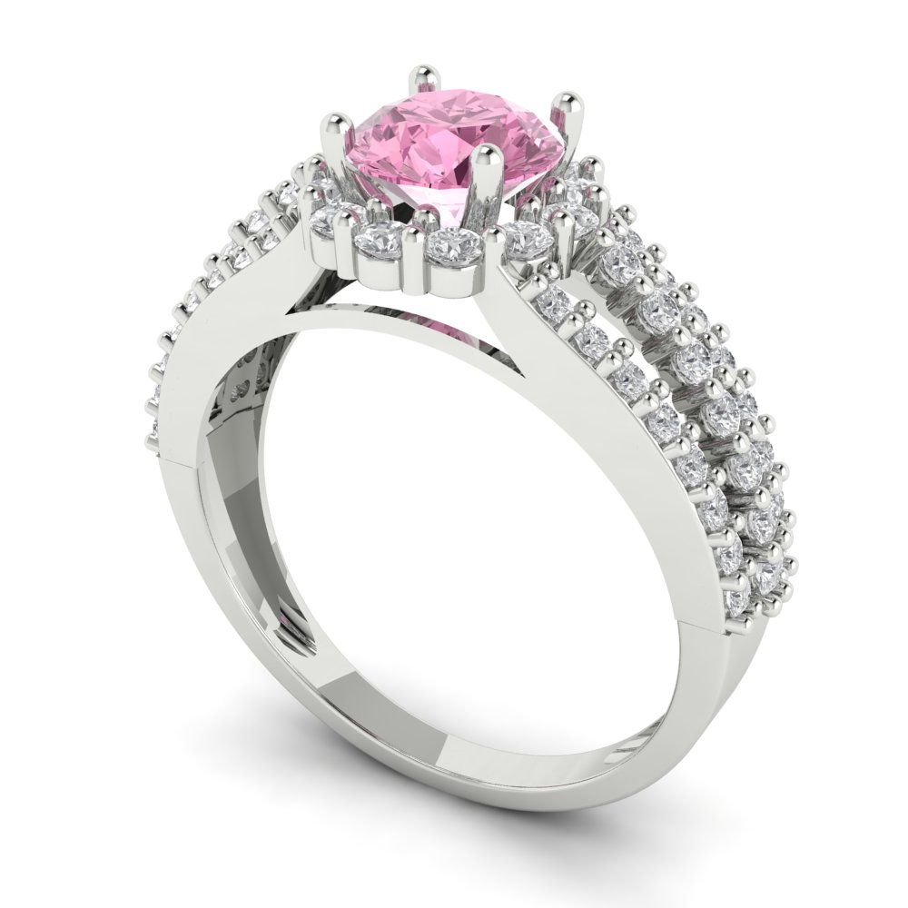 1.83 cttw Zirconia Simulated Pink Diamond Hidden Halo Engagement Ring - Solid Gold (VVS1, Round Cut,6.5mm)