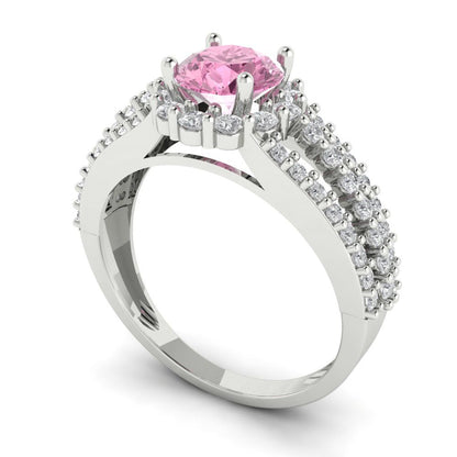 1.83 cttw Zirconia Simulated Pink Diamond Hidden Halo Engagement Ring - Solid Gold (VVS1, Round Cut,6.5mm)