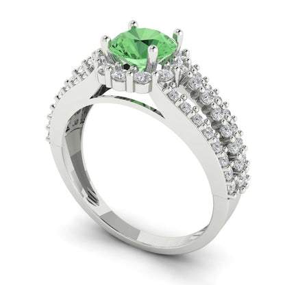 1.83 cttw Zirconia Simulated Green Diamond Hidden Halo Engagement Ring - Solid Gold (VVS1, Round Cut,6.5mm)