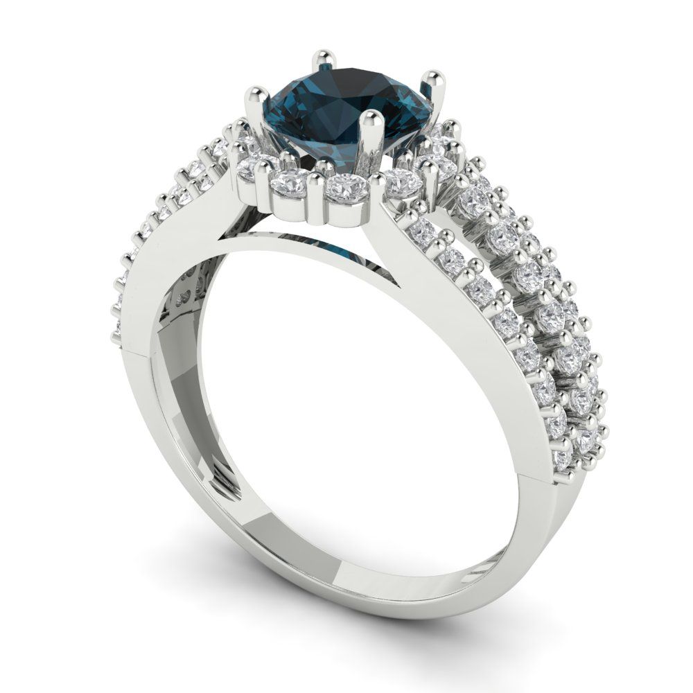 1.83 cttw Natural London Blue Topaz Hidden Halo Engagement Ring - Solid Gold (Round Cut,6.5mm)