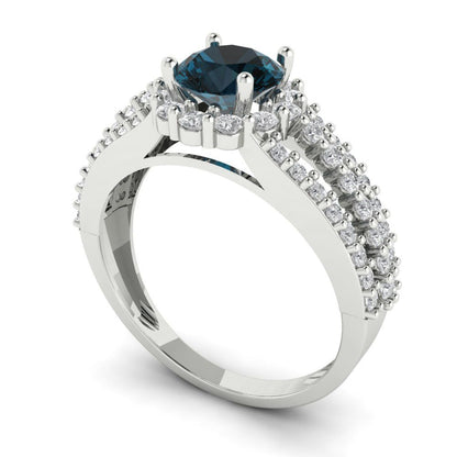 1.83 cttw Natural London Blue Topaz Hidden Halo Engagement Ring - Solid Gold (Round Cut,6.5mm)