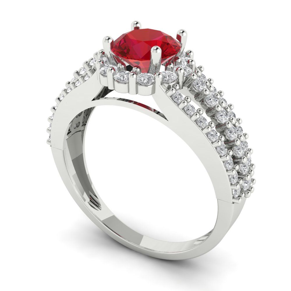 1.83 cttw Simulated Ruby Hidden Halo Engagement Ring - Solid White Gold (VVS1, Round Cut,6.5mm)