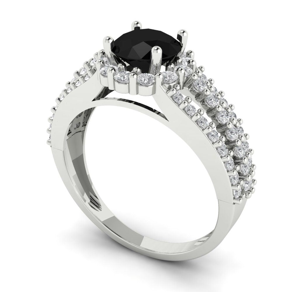 1.83 cttw Natural Onyx Hidden Halo Engagement Ring - Solid Gold (Round Cut,6.5mm)