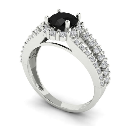 1.83 cttw Natural Onyx Hidden Halo Engagement Ring - Solid Gold (Round Cut,6.5mm)