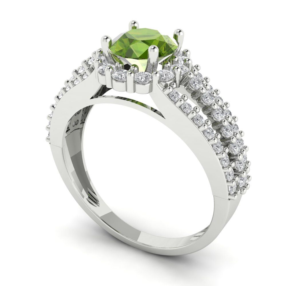 1.83 cttw Natural Peridot Hidden Halo Engagement Ring - Solid Gold (Round Cut,6.5mm)