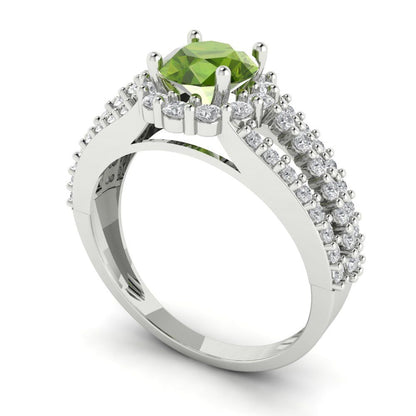 1.83 cttw Natural Peridot Hidden Halo Engagement Ring - Solid Gold (Round Cut,6.5mm)