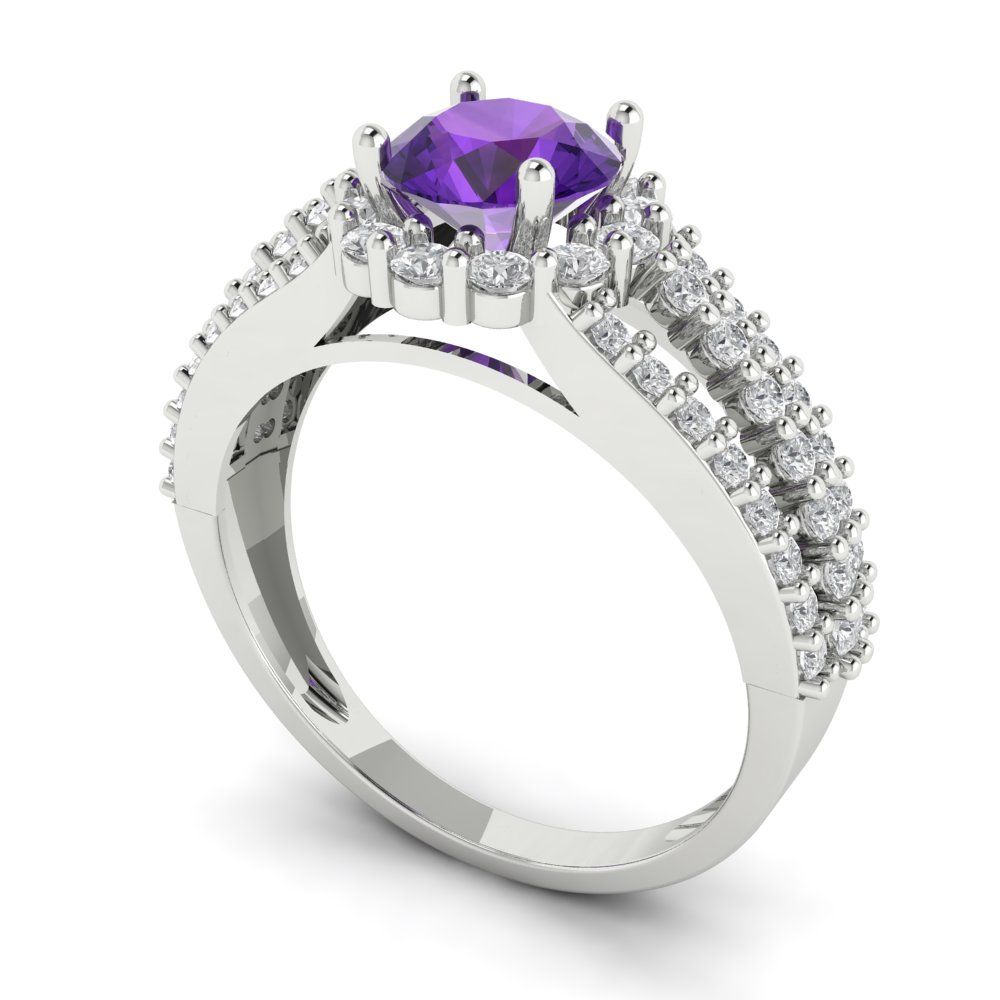 1.83 cttw Natural Amethyst Hidden Halo Engagement Ring - Solid Gold (Round Cut,6.5mm)