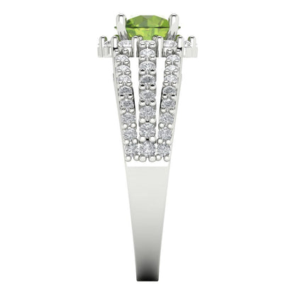 1.83 cttw Natural Peridot Hidden Halo Engagement Ring - Solid Gold (Round Cut,6.5mm)