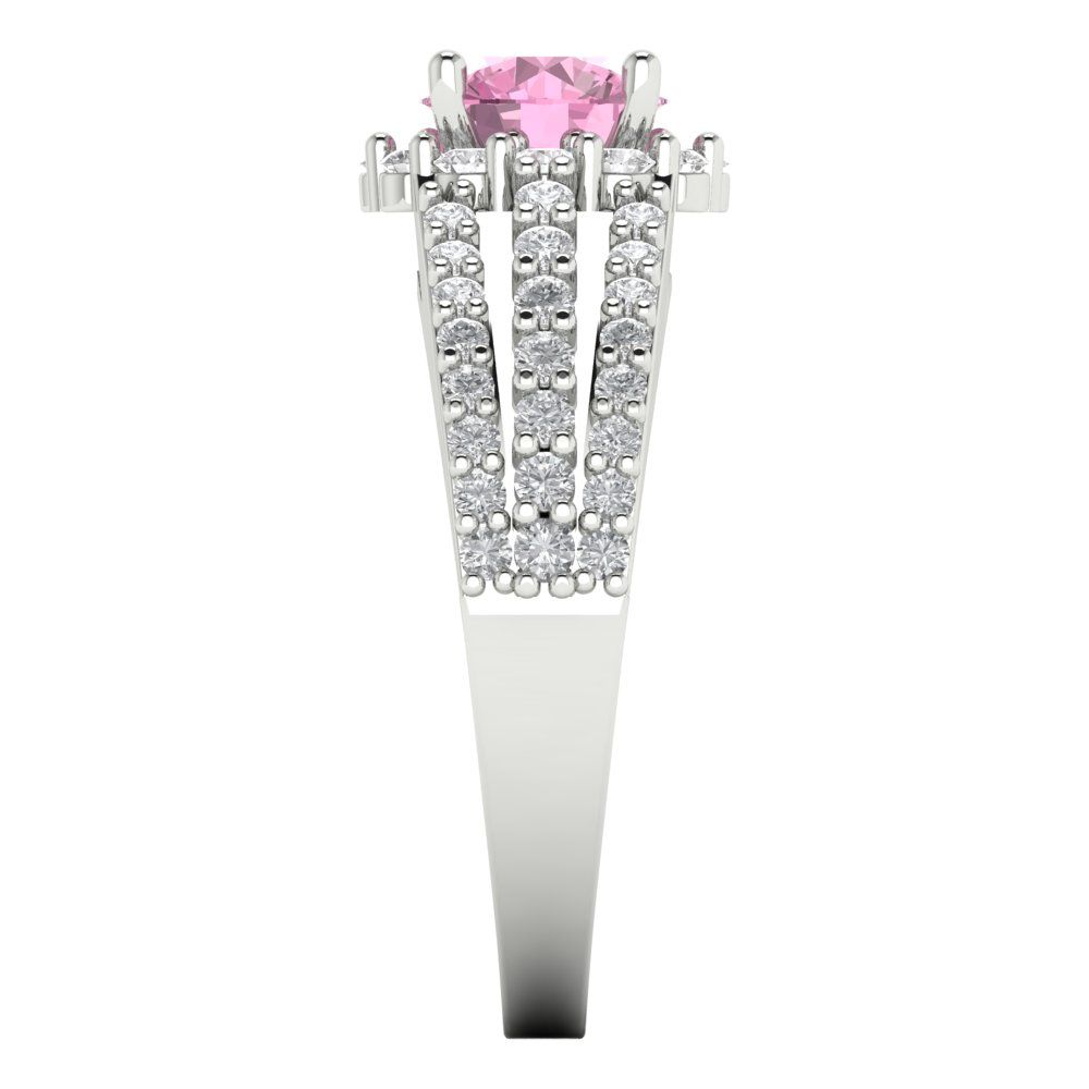1.83 cttw Zirconia Simulated Pink Diamond Hidden Halo Engagement Ring - Solid Gold (VVS1, Round Cut,6.5mm)