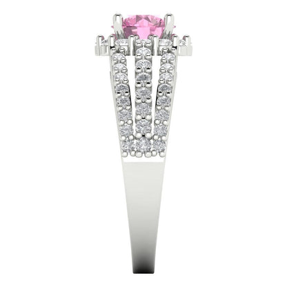 1.83 cttw Zirconia Simulated Pink Diamond Hidden Halo Engagement Ring - Solid Gold (VVS1, Round Cut,6.5mm)