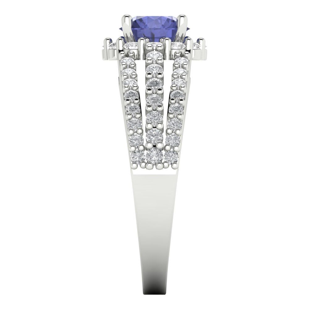 1.83 cttw Simulated Tanzanite Hidden Halo Engagement Ring - Solid White Gold (VVS1, Round Cut,6.5mm)
