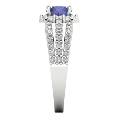 1.83 cttw Simulated Tanzanite Hidden Halo Engagement Ring - Solid White Gold (VVS1, Round Cut,6.5mm)