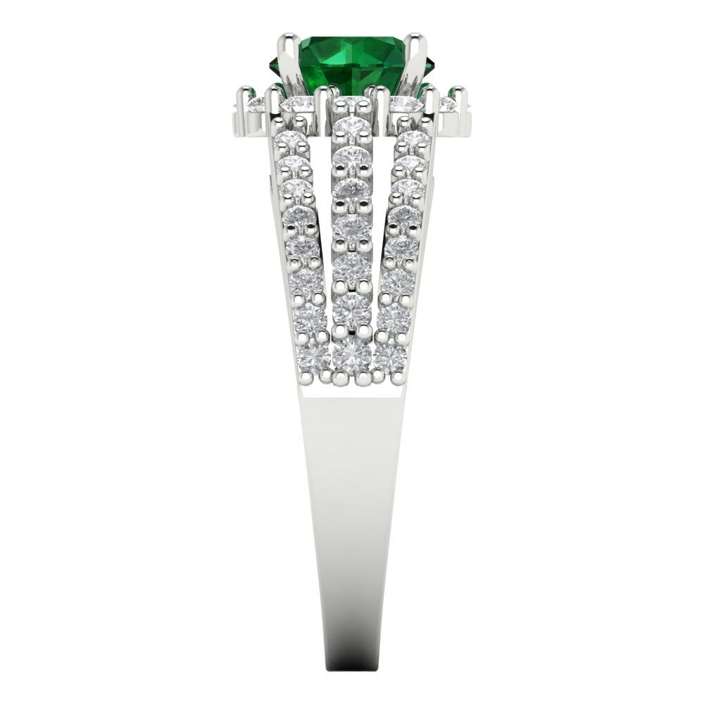 1.83 cttw Simulated Emerald Hidden Halo Engagement Ring - Solid Gold (Round Cut,6.5mm)