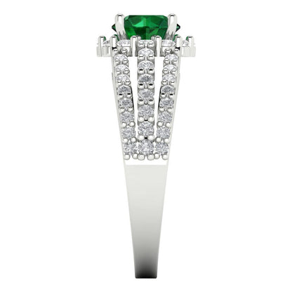 1.83 cttw Simulated Emerald Hidden Halo Engagement Ring - Solid Gold (Round Cut,6.5mm)