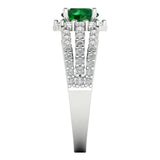 1.76 ct Brilliant Round Cut Simulated Emerald Stone White Gold Halo Solitaire with Accents Ring