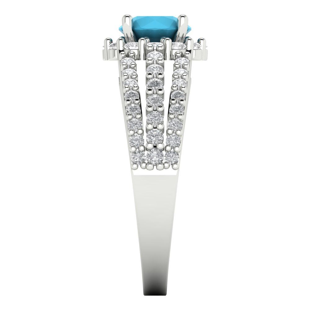 1.83 cttw Simulated Turquoise Hidden Halo Engagement Ring - Solid Gold (Round Cut,6.5mm)