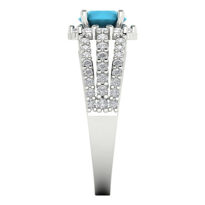 1.83 cttw Simulated Turquoise Hidden Halo Engagement Ring - Solid Gold (Round Cut,6.5mm)