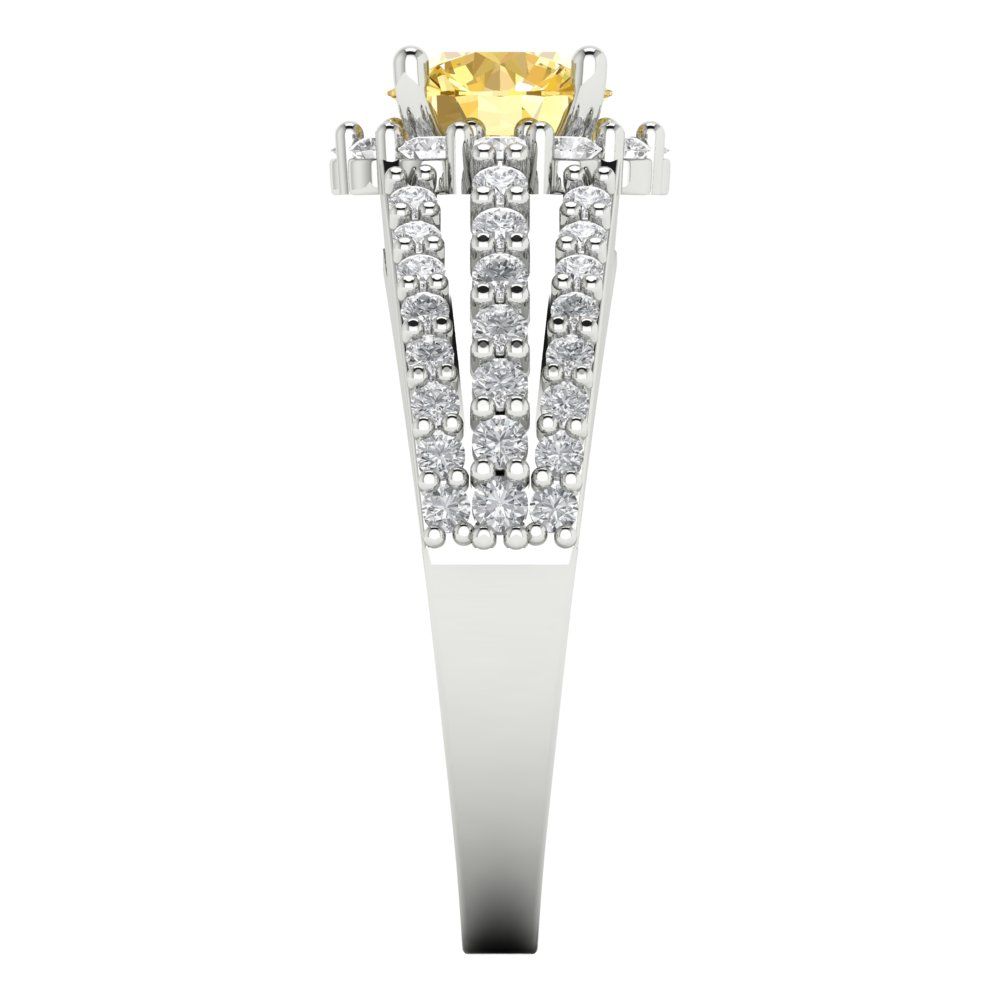 1.83 cttw Zirconia Simulated Yellow Diamond Hidden Halo Engagement Ring - Solid Gold (VVS1, Round Cut,6.5mm)