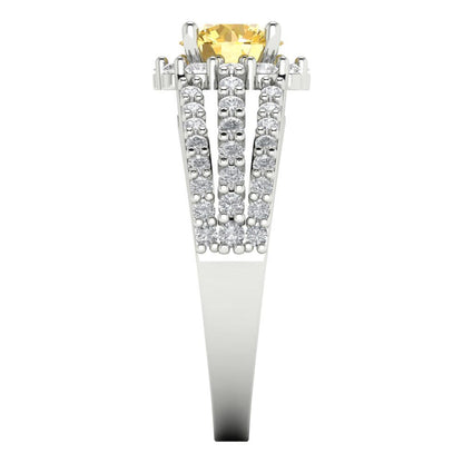 1.83 cttw Zirconia Simulated Yellow Diamond Hidden Halo Engagement Ring - Solid Gold (VVS1, Round Cut,6.5mm)