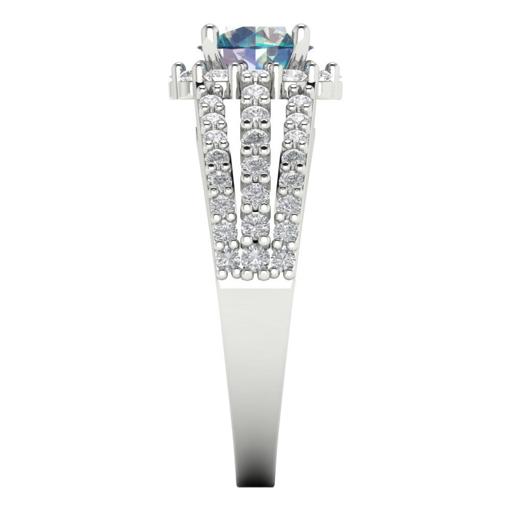 1.83 cttw Blue Moissanite Hidden Halo Engagement Ring - Solid White Gold (VVS1, Round Cut,6.5mm)