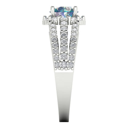 1.83 cttw Blue Moissanite Hidden Halo Engagement Ring - Solid White Gold (VVS1, Round Cut,6.5mm)