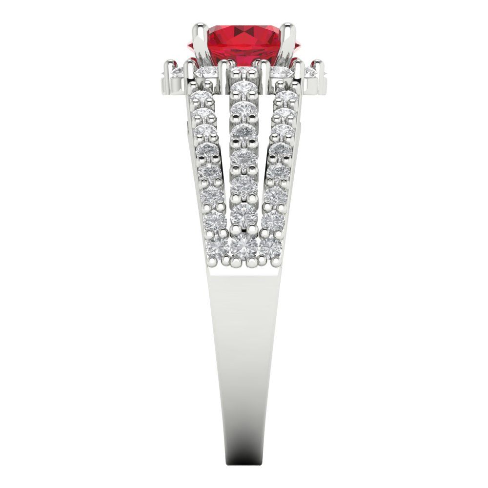 1.83 cttw Simulated Ruby Hidden Halo Engagement Ring - Solid White Gold (VVS1, Round Cut,6.5mm)