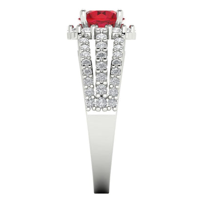1.83 cttw Simulated Ruby Hidden Halo Engagement Ring - Solid White Gold (VVS1, Round Cut,6.5mm)