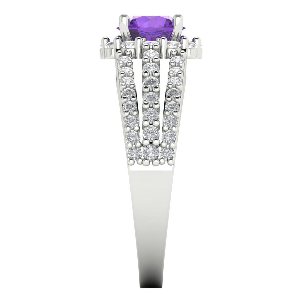 1.83 cttw Natural Amethyst Hidden Halo Engagement Ring - Solid Gold (Round Cut,6.5mm)