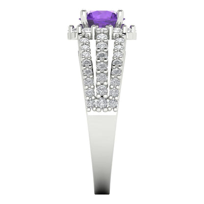 1.83 cttw Natural Amethyst Hidden Halo Engagement Ring - Solid Gold (Round Cut,6.5mm)