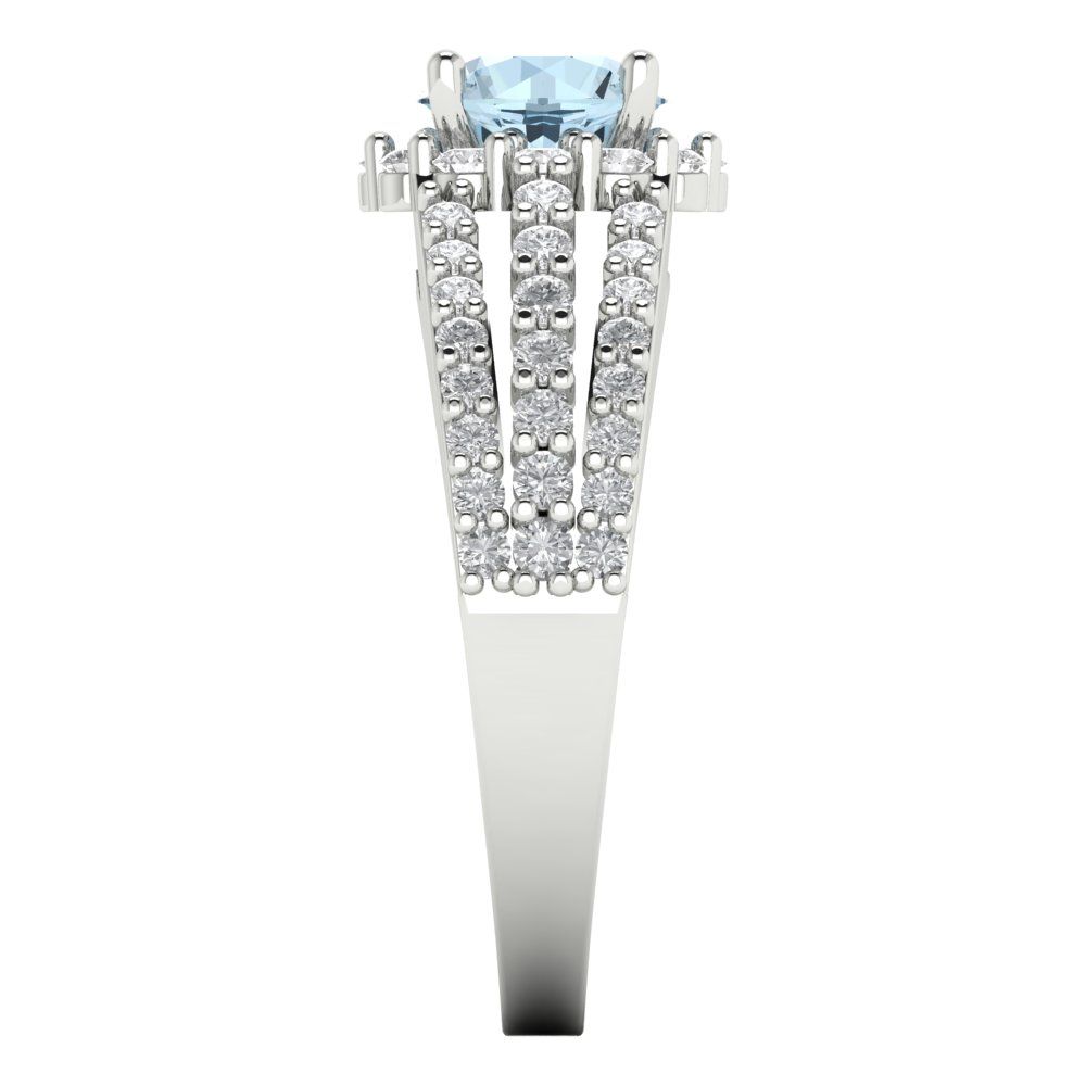 1.83 cttw Natural Aquamarine Hidden Halo Engagement Ring - Solid White Gold (VVS1, Round Cut,6.5mm)