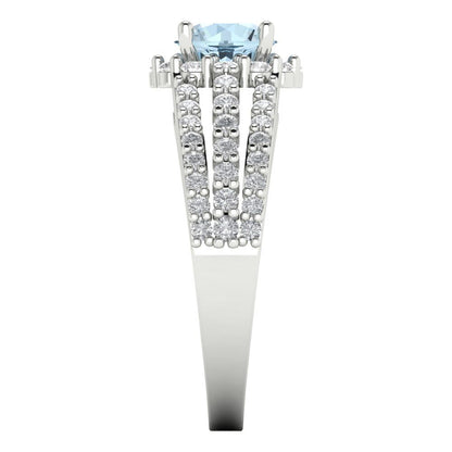 1.83 cttw Natural Aquamarine Hidden Halo Engagement Ring - Solid White Gold (VVS1, Round Cut,6.5mm)