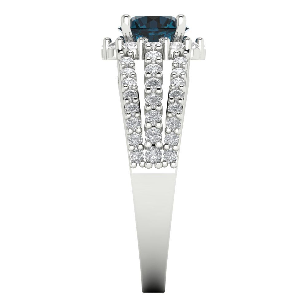 1.83 cttw Natural London Blue Topaz Hidden Halo Engagement Ring - Solid Gold (Round Cut,6.5mm)