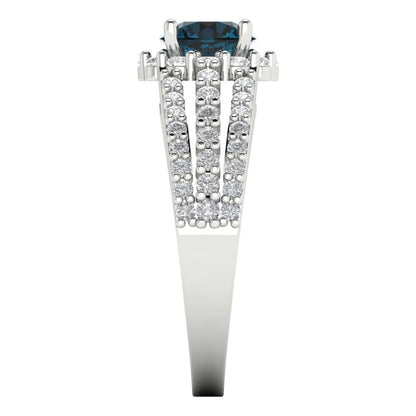 1.83 cttw Natural London Blue Topaz Hidden Halo Engagement Ring - Solid Gold (Round Cut,6.5mm)