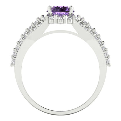 1.83 cttw Simulated Alexandrite Hidden Halo Engagement Ring - Solid Gold (Round Cut,6.5mm)