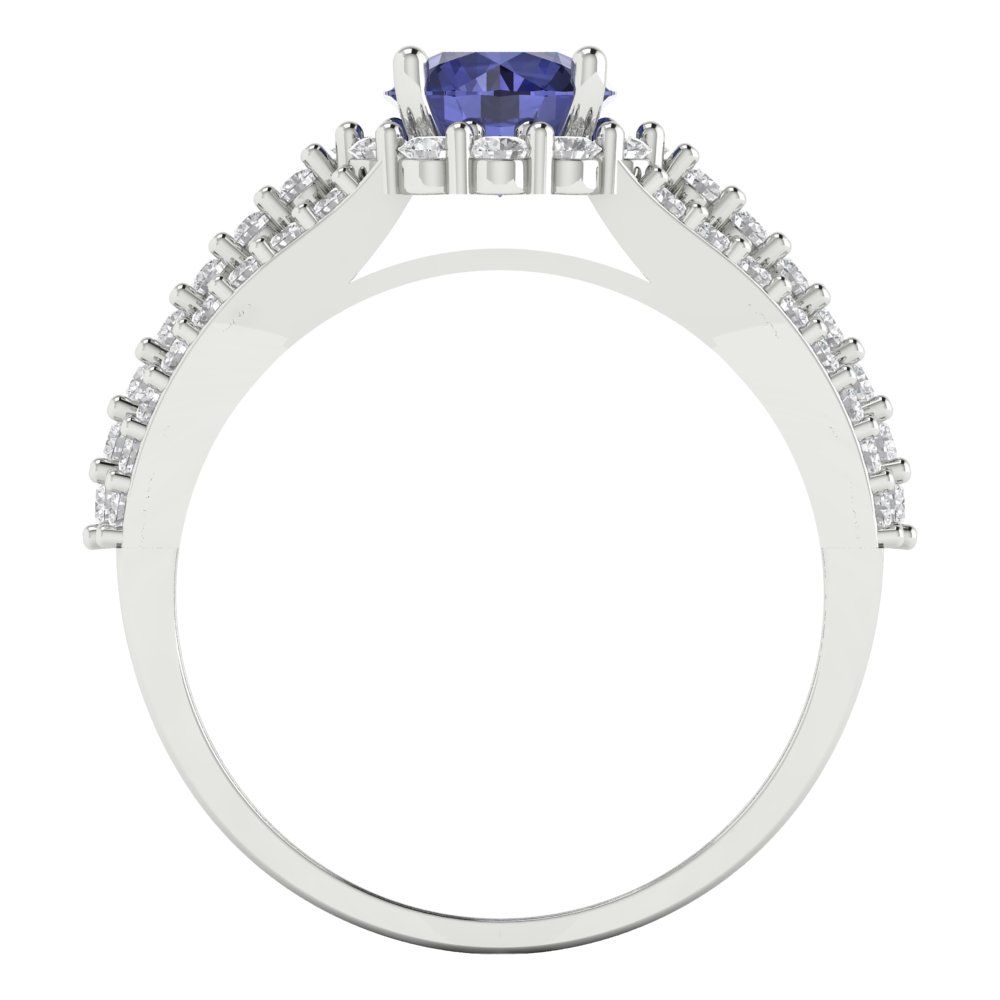 1.83 cttw Simulated Tanzanite Hidden Halo Engagement Ring - Solid White Gold (VVS1, Round Cut,6.5mm)